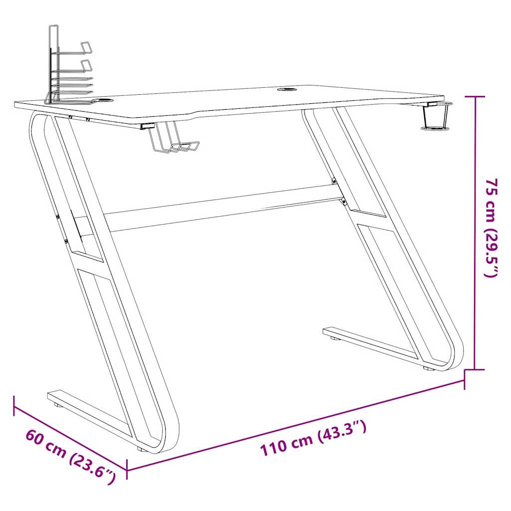 Gaming Desk with ZZ Shape Legs Black 110x60x75 cm