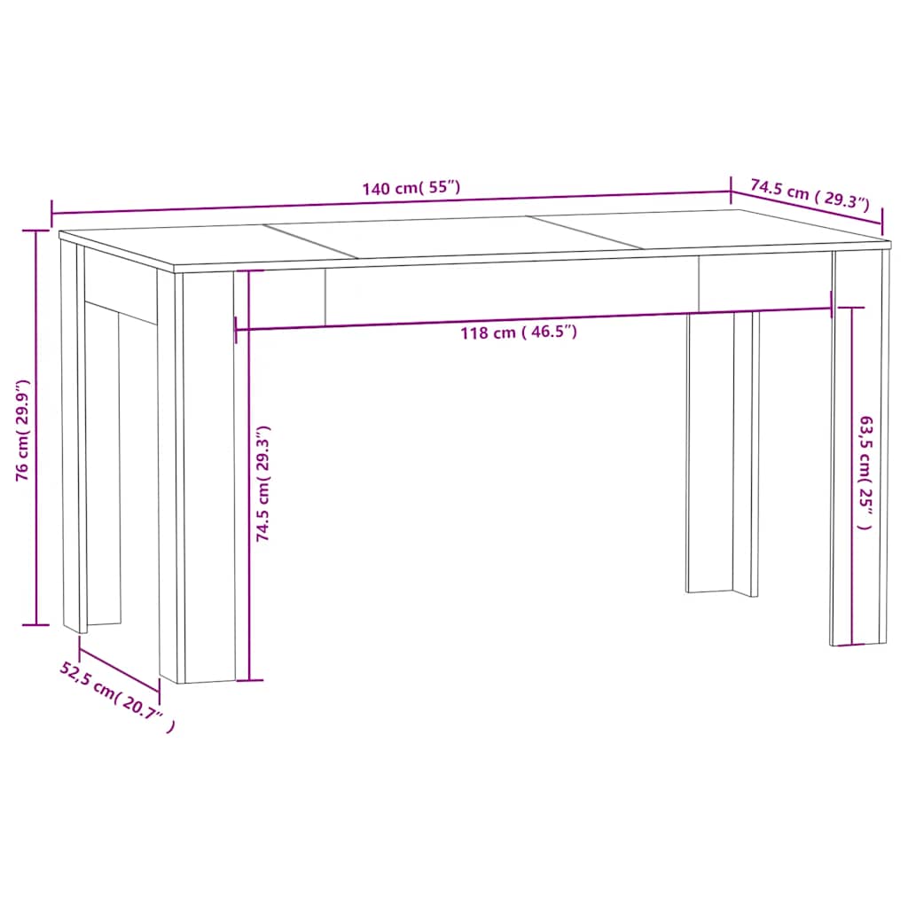 Dining Table Black 140x74.5x76 cm Engineered Wood