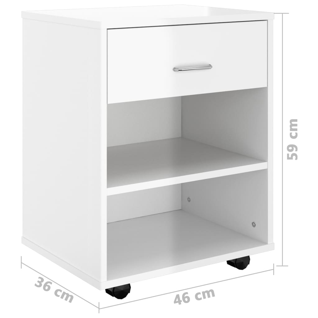 Rolling Cabinet High Gloss White 46x36x59 cm Engineered Wood