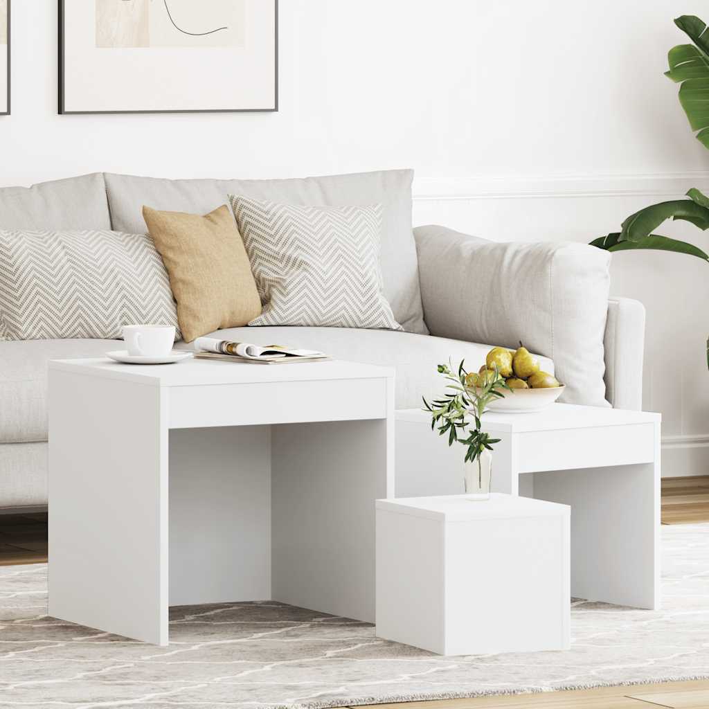Nesting Tables 3 pcs White Engineered Wood