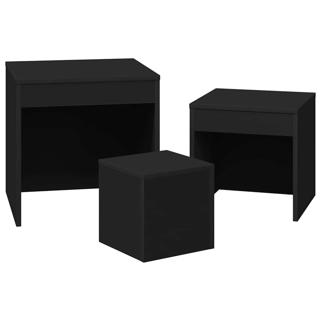Nesting Tables 3 pcs Black Engineered Wood
