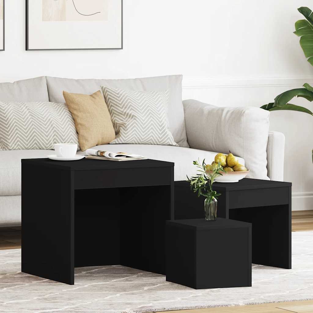 Nesting Tables 3 pcs Black Engineered Wood
