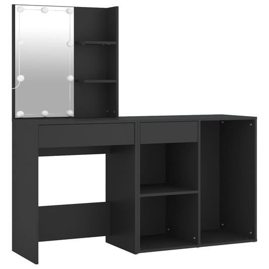 Led Dressing Table With Cabinet Black Engineered Wood