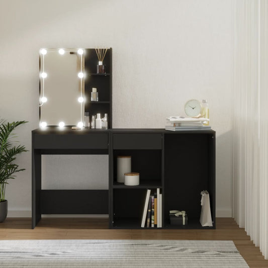 Led Dressing Table With Cabinet Black Engineered Wood