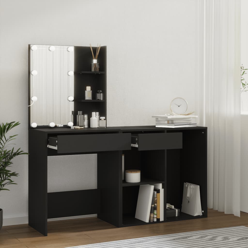 Led Dressing Table With Cabinet Black Engineered Wood