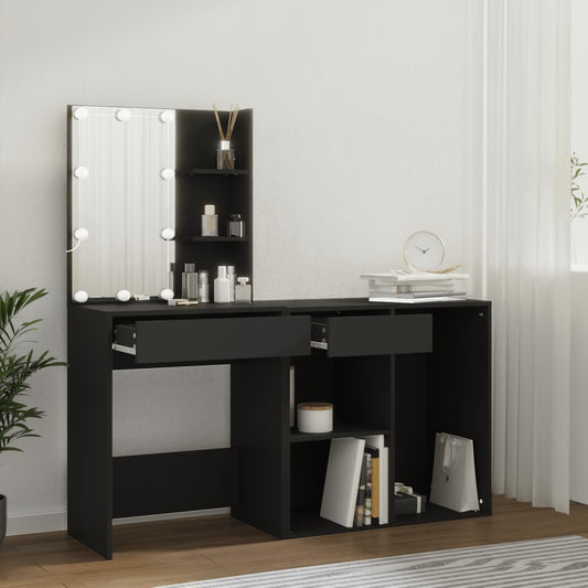 Led Dressing Table With Cabinet Black Engineered Wood