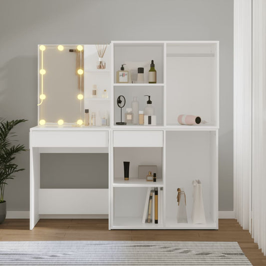 Led Dressing Table With 2 Cabinets White Engineered Wood