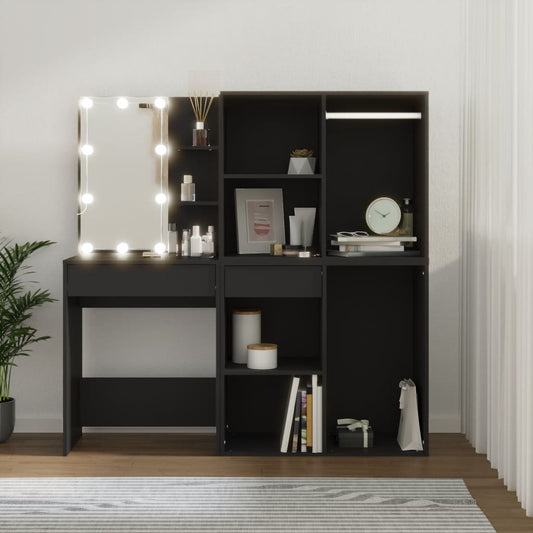 Led Dressing Table With Cabinets Black Engineered Wood