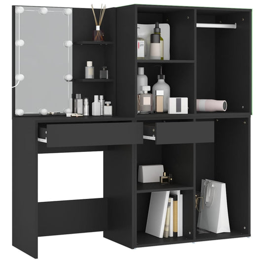 Led Dressing Table With Cabinets Black Engineered Wood