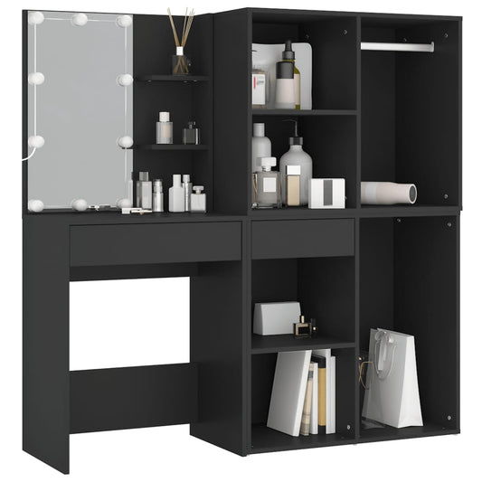 Led Dressing Table With Cabinets Black Engineered Wood