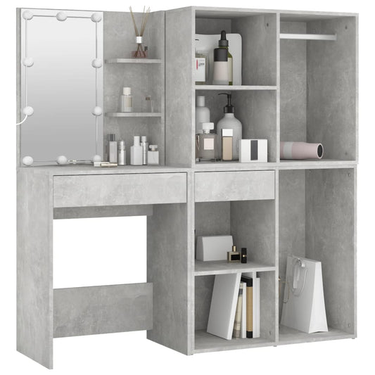 Led Dressing Table With 2 Cabinets Concrete Grey Engineered Wood