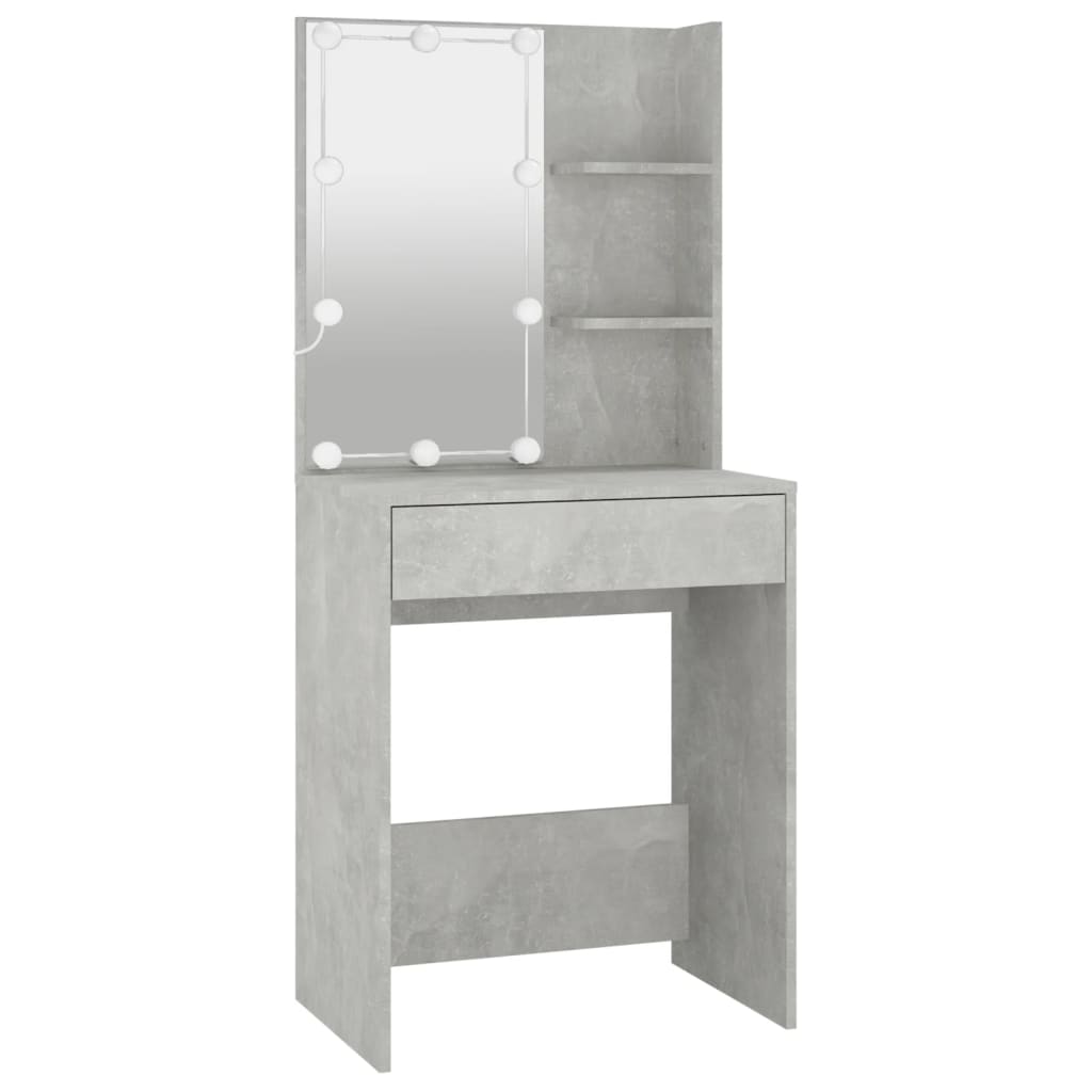 Led Dressing Table With 2 Cabinets Concrete Grey Engineered Wood
