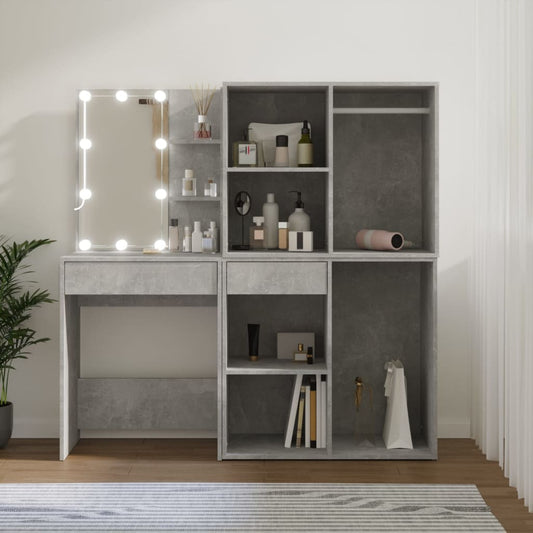 Led Dressing Table With 2 Cabinets Concrete Grey Engineered Wood