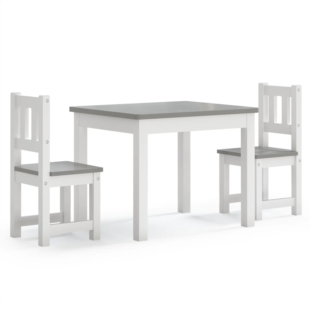 3 Piece Children Table and Chair Set White and Grey MDF