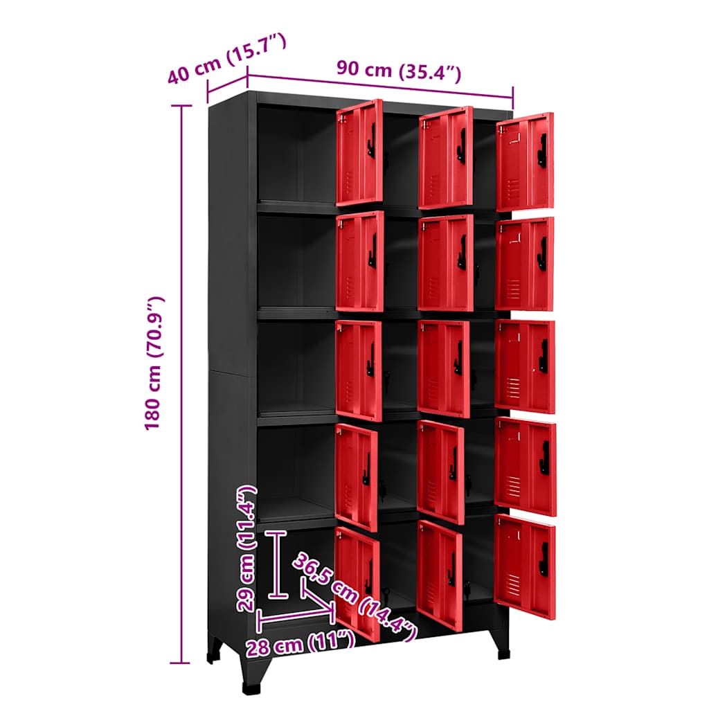 Locker Cabinet Anthracite and Red 90x40x180 cm Steel