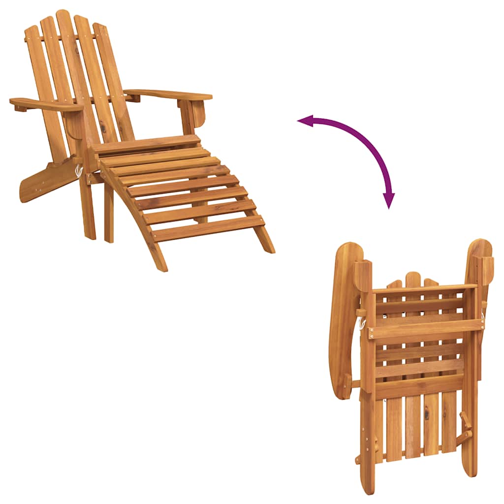 Garden Adirondack Chair with Footrest Solid Acacia Wood
