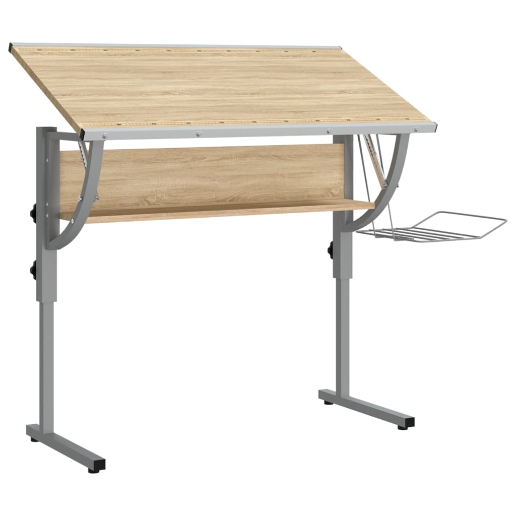 Craft Desk Sonoma Oak&Grey 110x53x(58-87)cm Engineered Wood&Steel