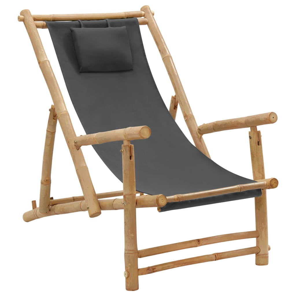 Deck Chair Bamboo and Canvas Dark Grey