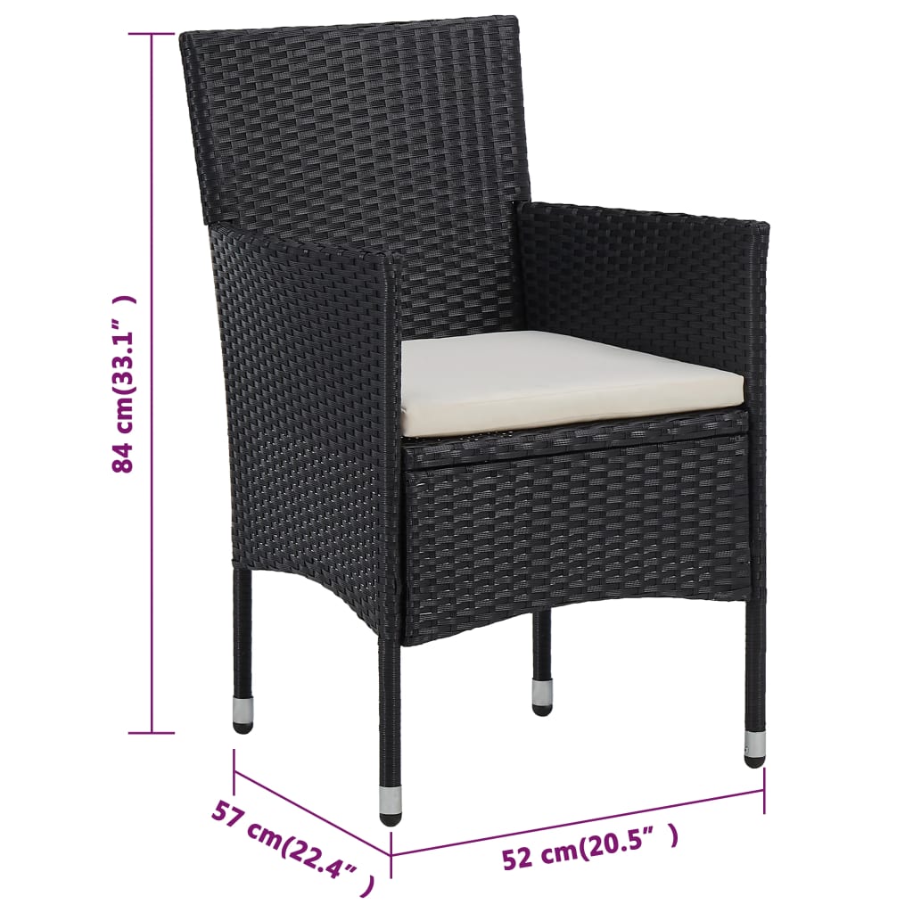 Garden Dining Chairs 2 pcs Poly Rattan Black
