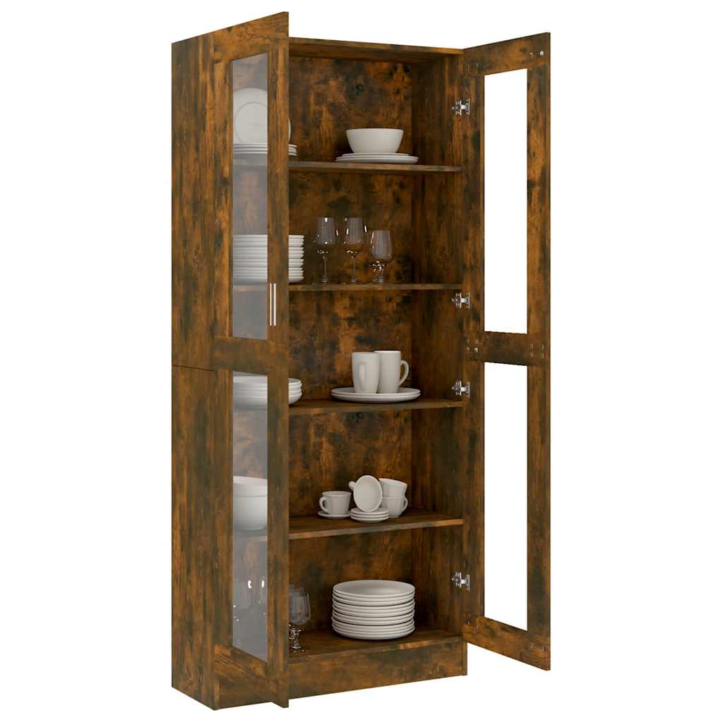 Vitrine Cabinet Smoked Oak 82.5x30.5x185 cm Engineered Wood