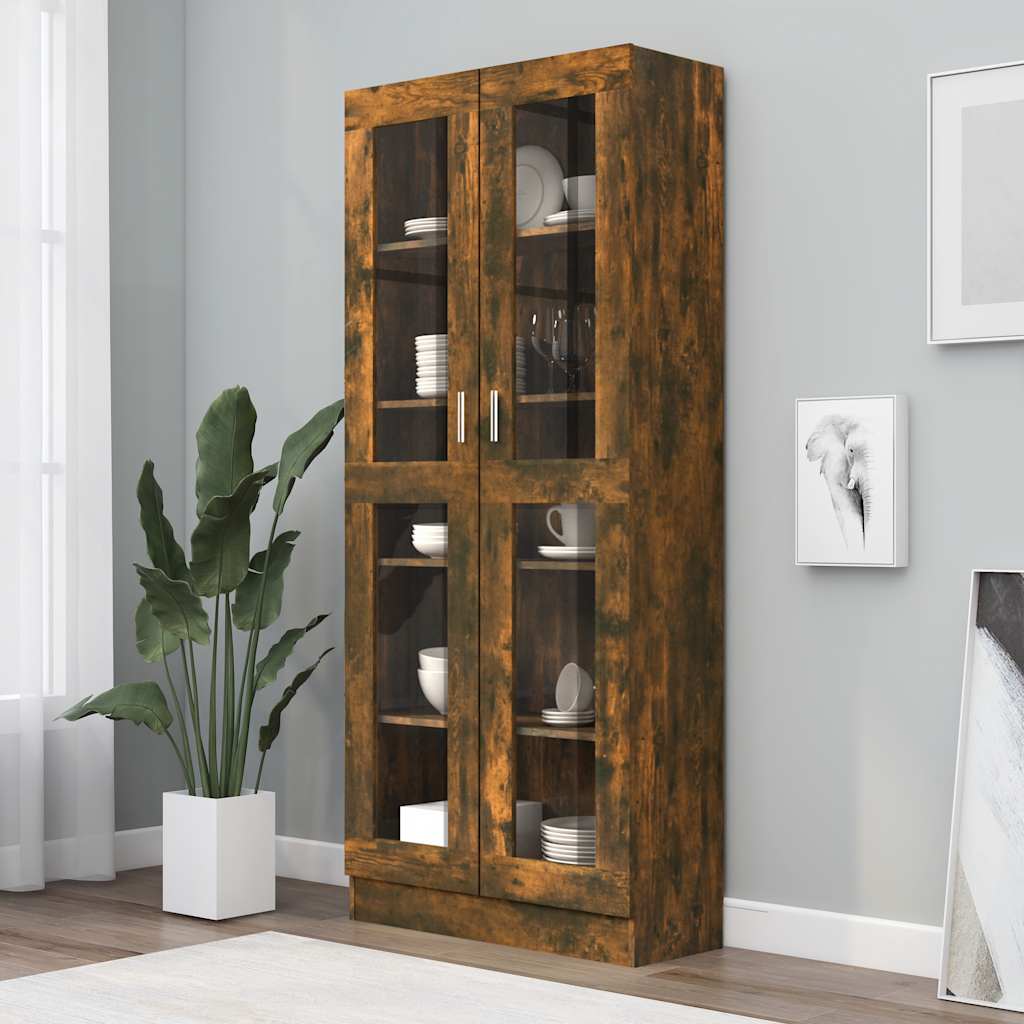 Vitrine Cabinet Smoked Oak 82.5x30.5x185 cm Engineered Wood
