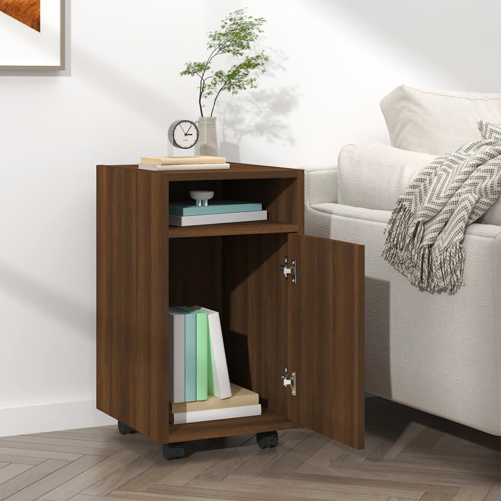 Side Cabinet with Wheels Brown Oak 33x38x60 cm Engineered Wood
