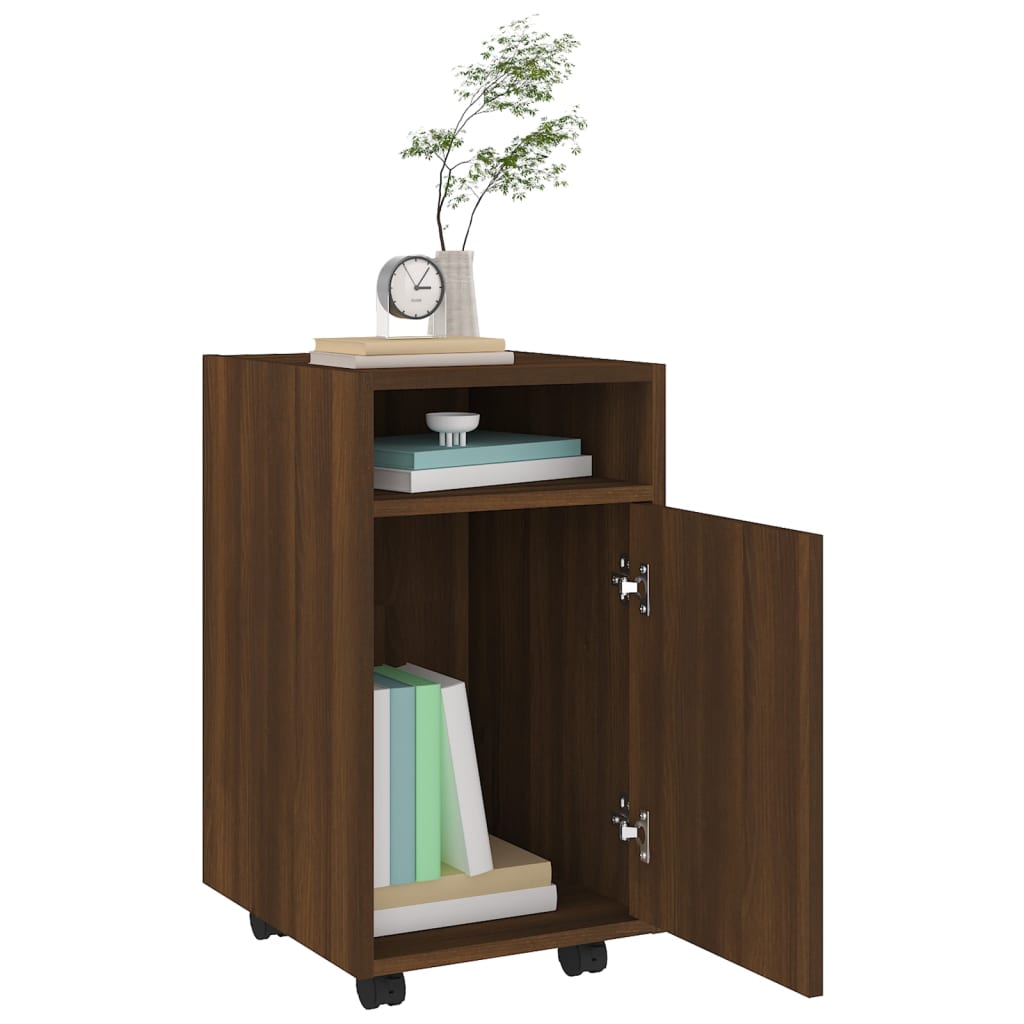 Side Cabinet with Wheels Brown Oak 33x38x60 cm Engineered Wood