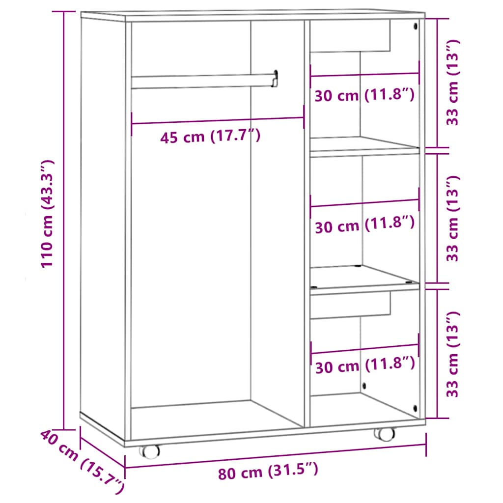 Wardrobe Grey Sonoma 80x40x110 cm Engineered Wood