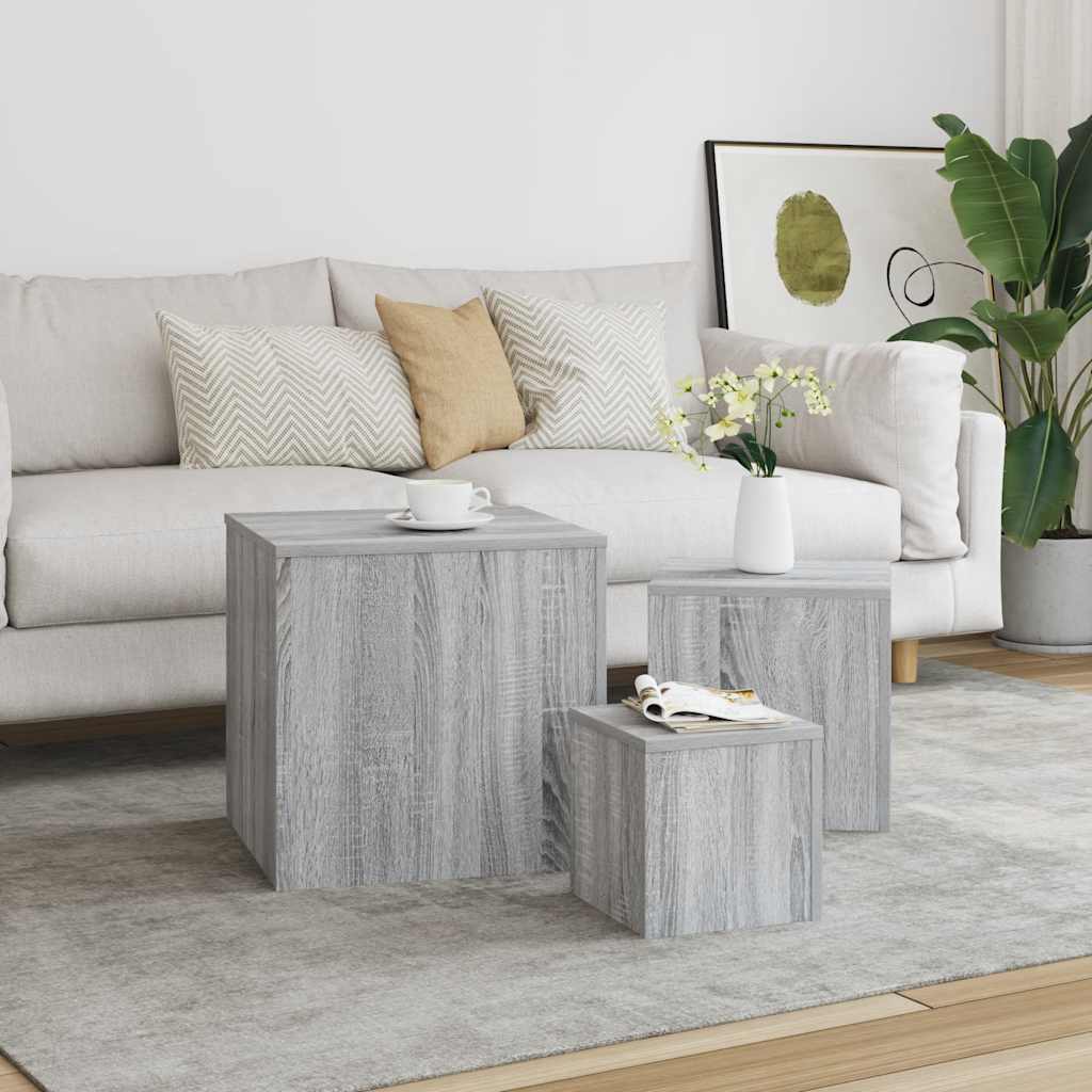 Side Tables 3 pcs Grey Sonoma Engineered Wood
