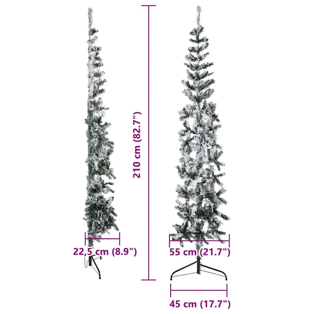 Slim Artificial Half Christmas Tree with Flocked Snow 210 cm