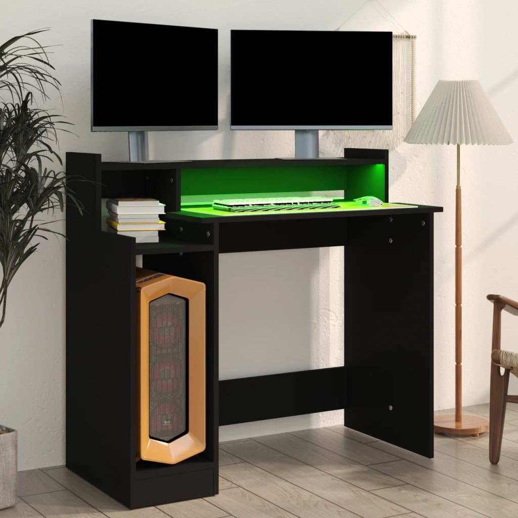 Desk with LED Lights Black 97x45x90 cm Engineered Wood