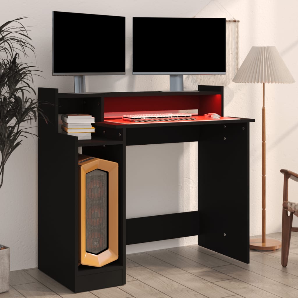 Desk with LED Lights Black 97x45x90 cm Engineered Wood