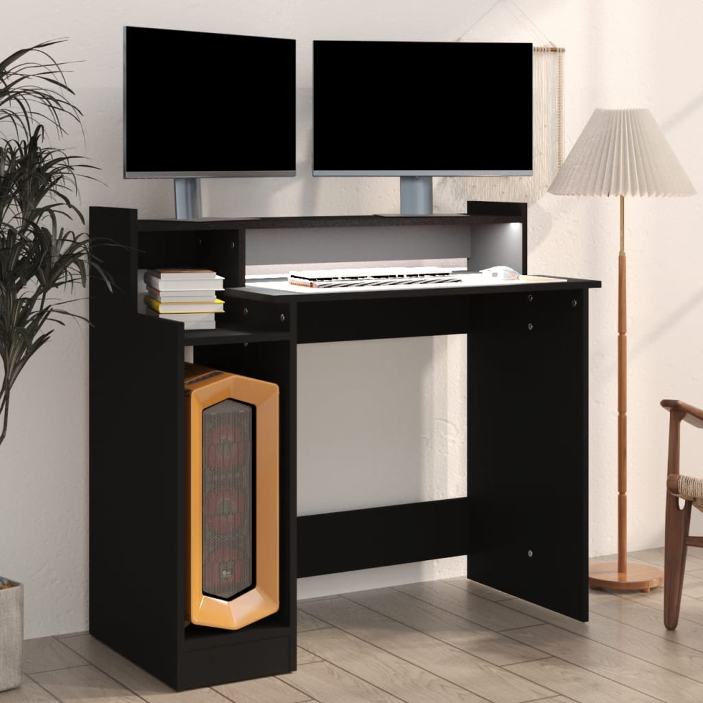 Desk with LED Lights Black 97x45x90 cm Engineered Wood