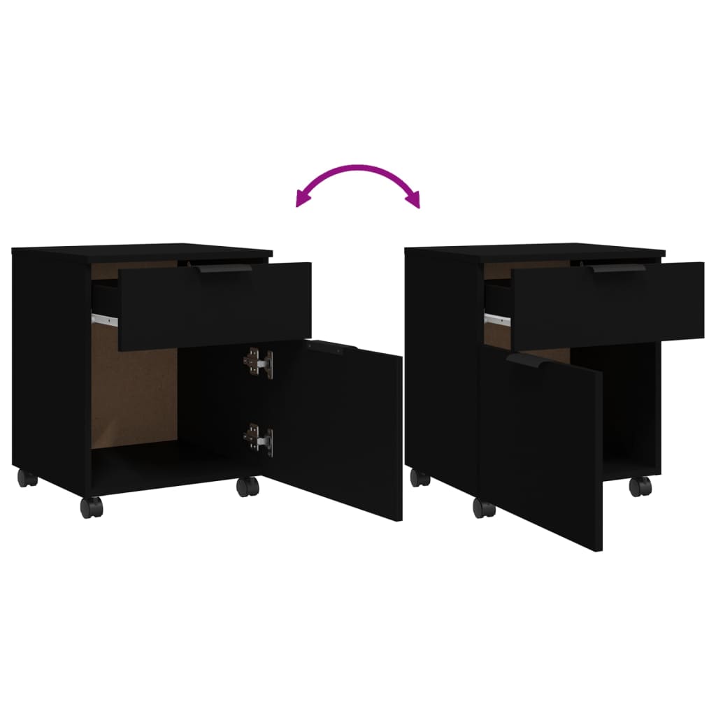 Mobile File Cabinet with Wheels Black 45x38x54cm Engineered Wood