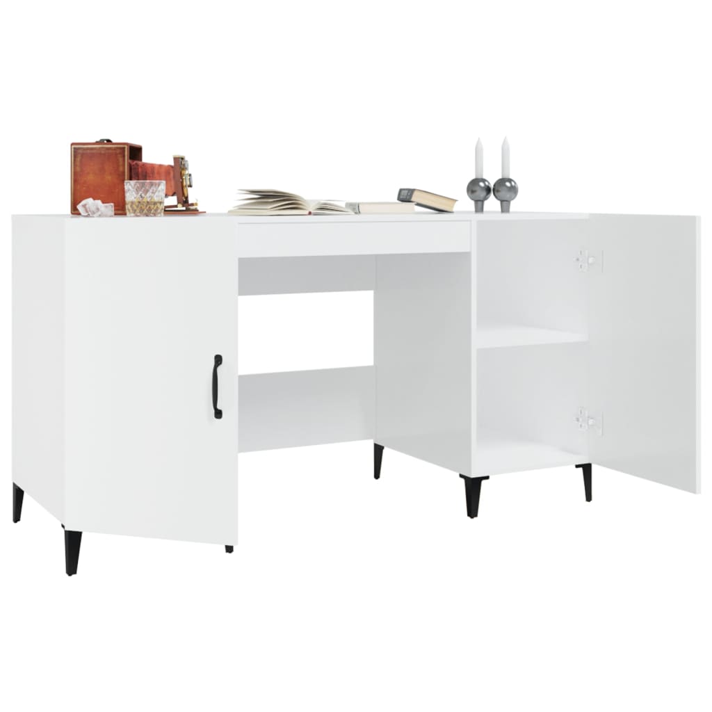 Desk High Gloss White 140x50x75 cm Engineered Wood