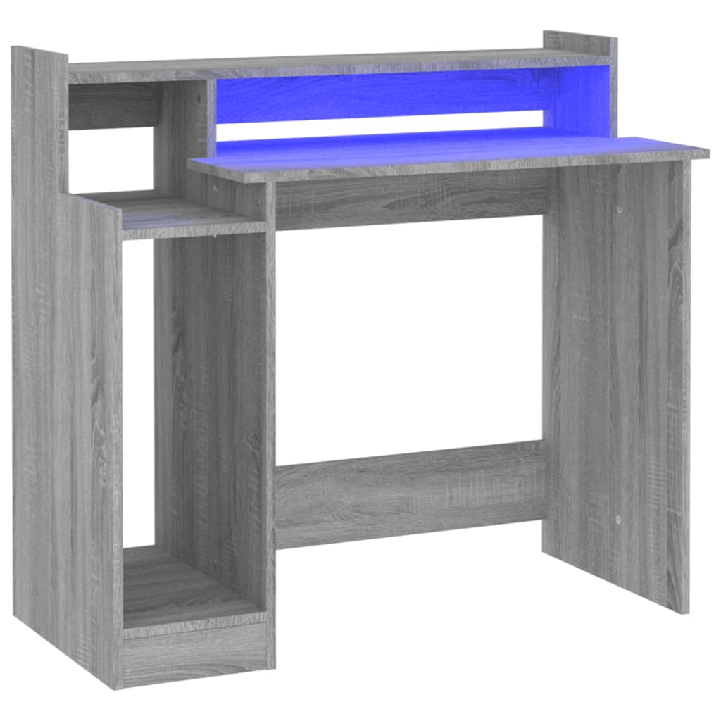 Desk with LED Lights Grey Sonoma 97x45x90 cm Engineered Wood
