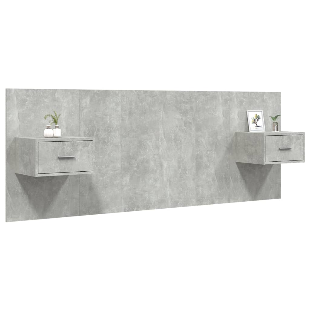 Bed Headboard with Cabinets Concrete Grey Engineered Wood