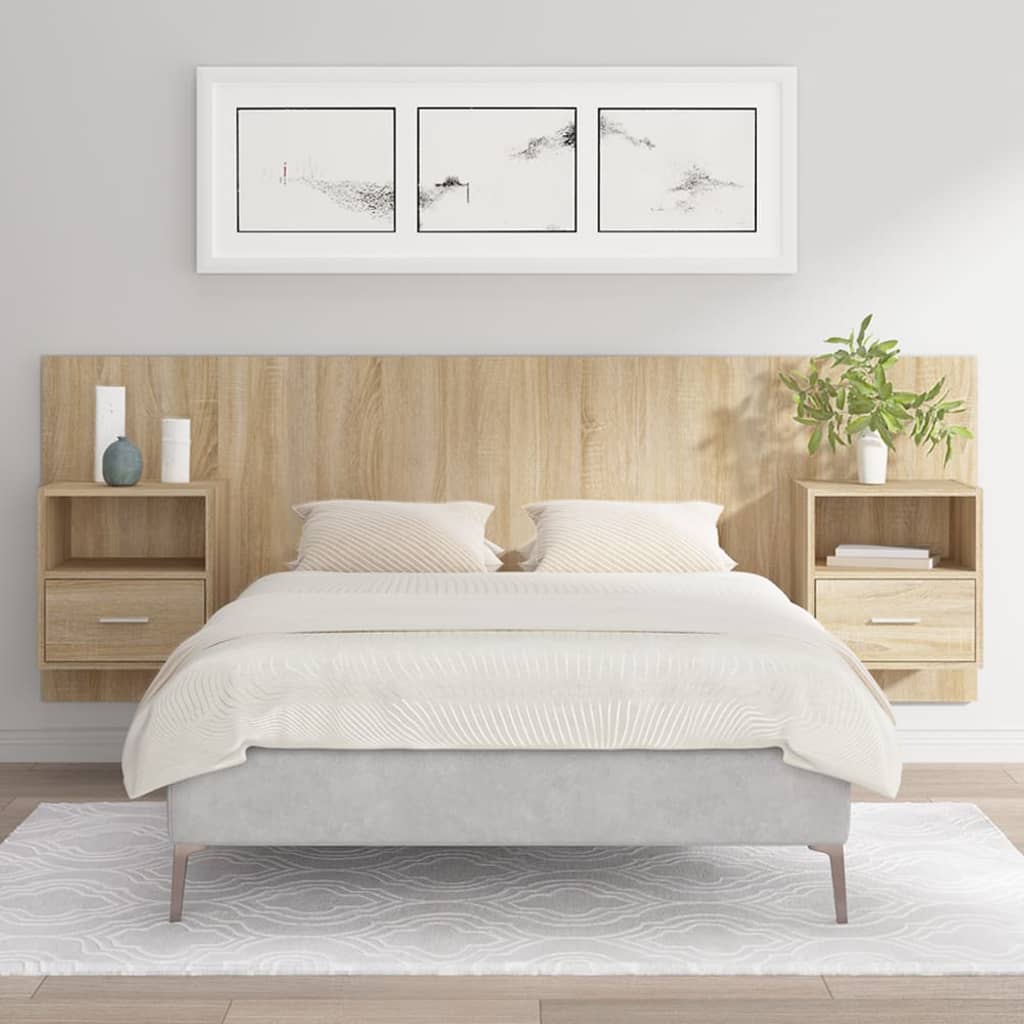 Bed Headboard with Cabinets Sonoma Oak Engineered Wood