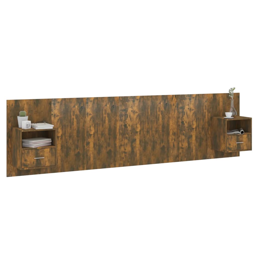Bed Headboard with Cabinets Smoked Oak Engineered Wood