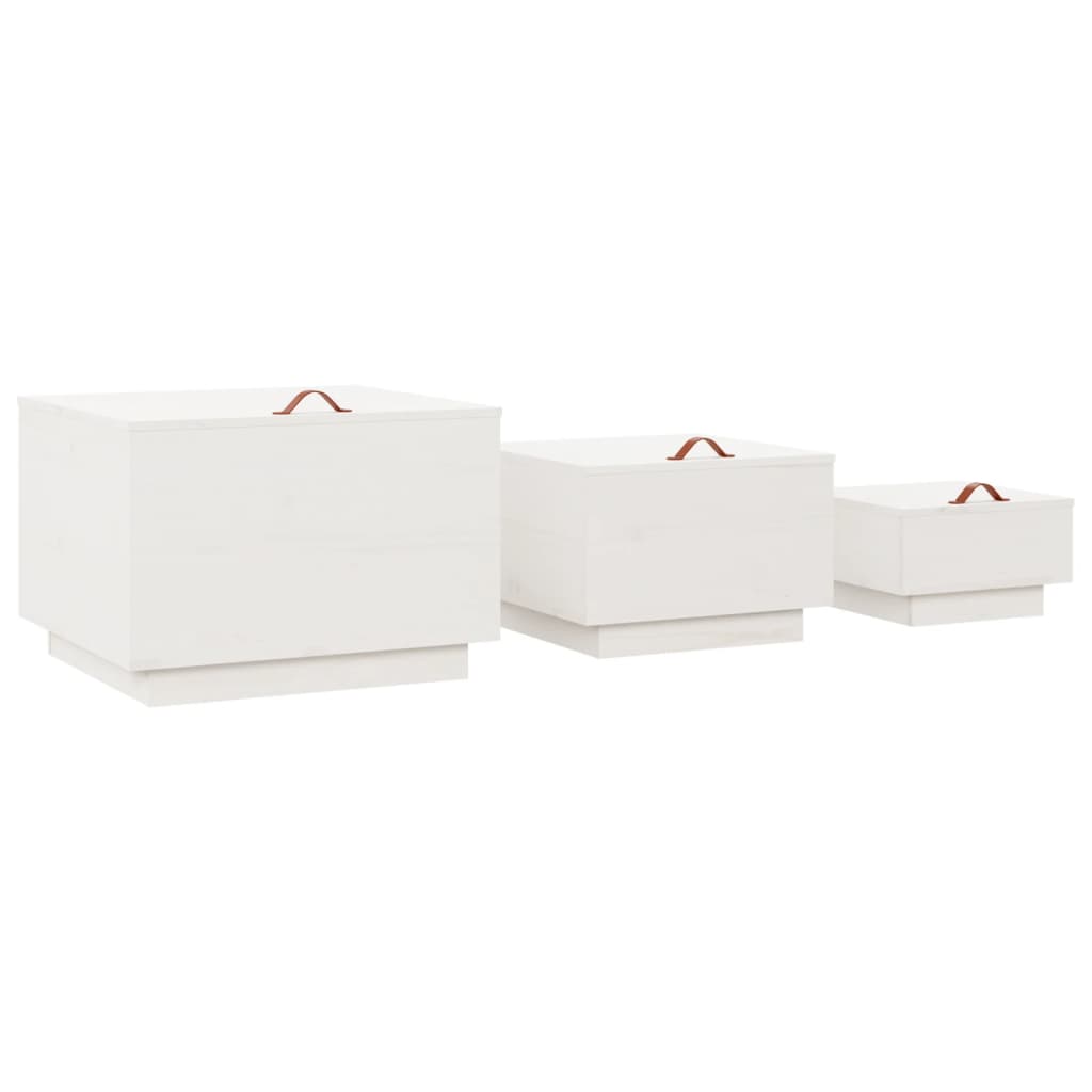Storage Boxes with Lids 3 pcs White Solid Wood Pine