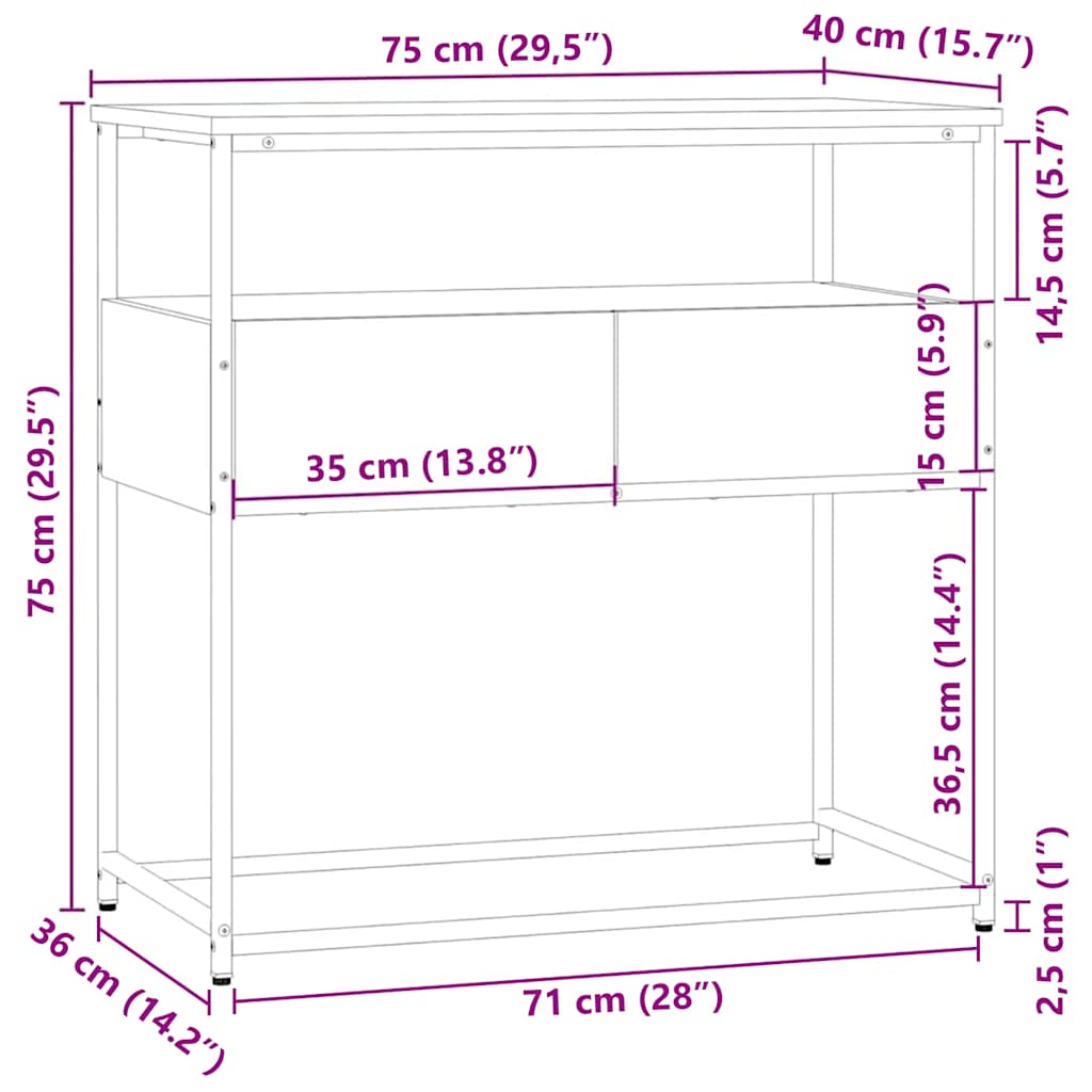 Console Table Smoked Oak 75x40x75 cm Engineered Wood
