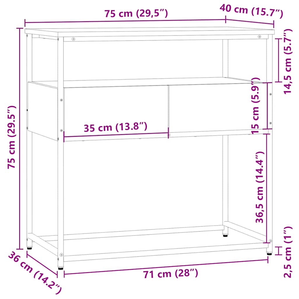 Console Table Grey Sonoma 75x40x75 cm Engineered Wood