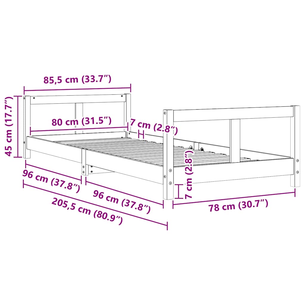 Kids Bed Frame 80x200 cm Solid Wood Pine