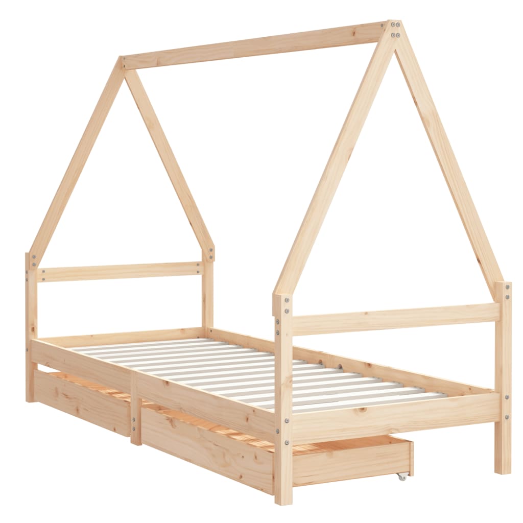 Kids Bed Frame with Drawers 90x200 cm Solid Wood Pine