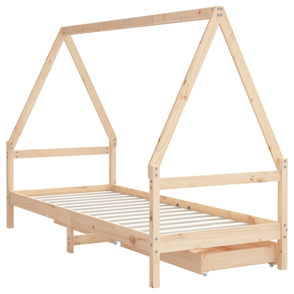 Kids Bed Frame with Drawers 90x200 cm Solid Wood Pine