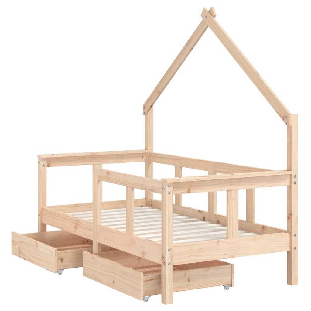 Kids Bed Frame with Drawers 70x140 cm Solid Wood Pine