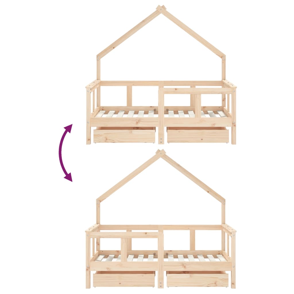 Kids Bed Frame with Drawers 70x140 cm Solid Wood Pine