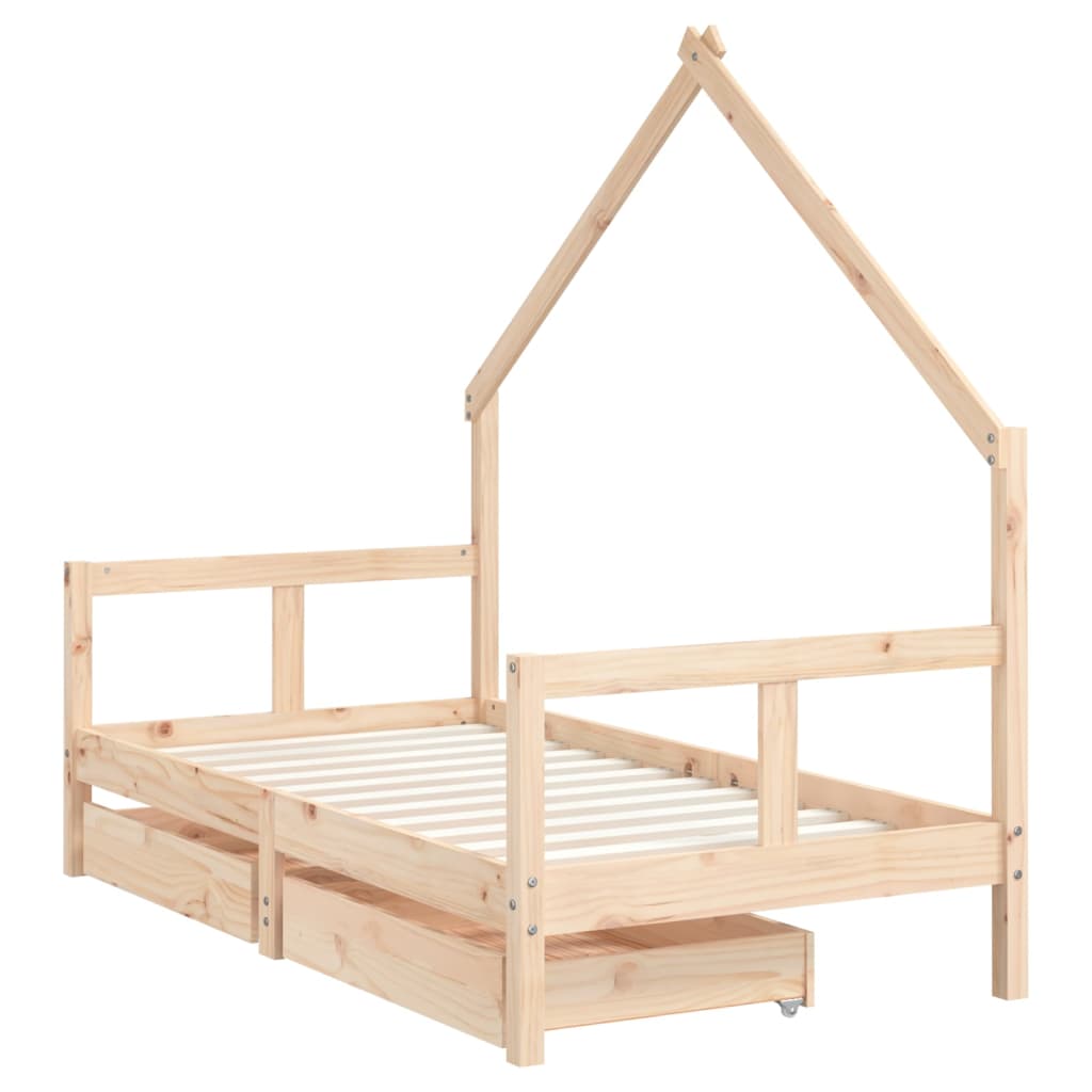 Kids Bed Frame with Drawers 80x160 cm Solid Wood Pine