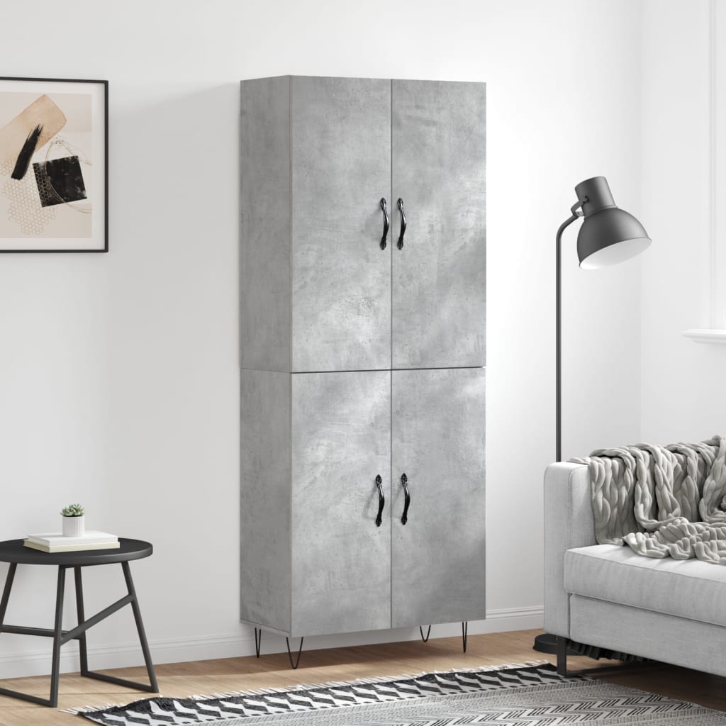 Highboard Concrete Grey 69.5x34x180 cm Engineered Wood