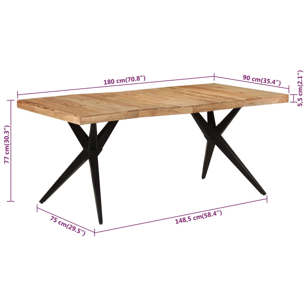 Dining Table Black 180x90x77 cm Solid Wood Acacia
